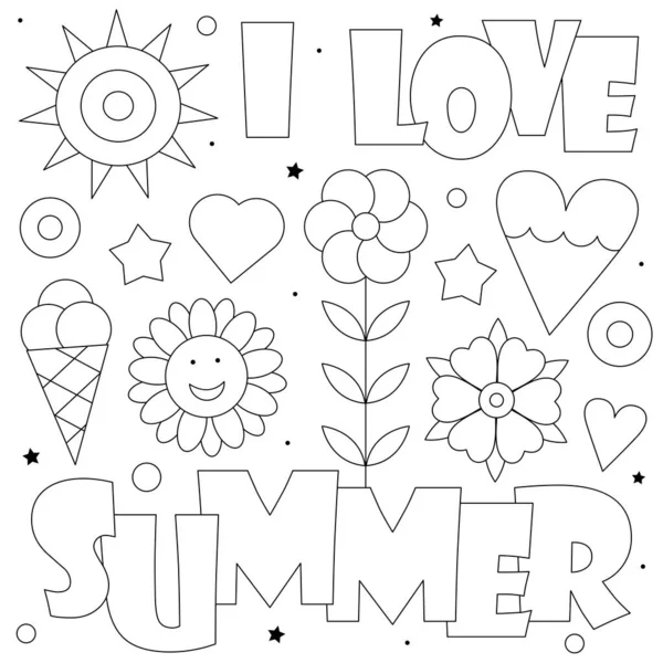 Adoro Summer Página Para Colorir Ilustração Vetorial Preto Branco — Vetor de Stock