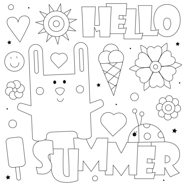 Ciao Summer Disegno Colorare Illustrazione Vettoriale Bianco Nero — Vettoriale Stock