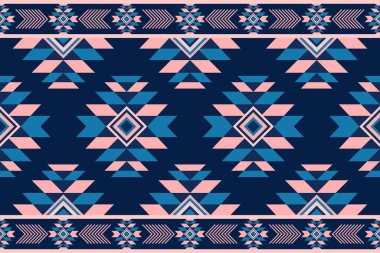 Amerikan yerlilerinin esinlendiği koyu mavi arka planda pembe ve mavi motifli cesur geometrik kabile desenleri. Battaniyeler, giysiler ve çeşitli yaratıcı projeler için mükemmel..