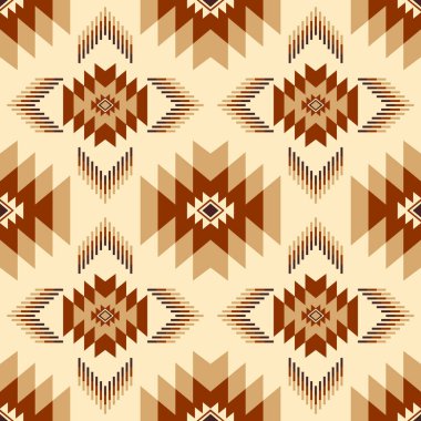 Kahverengi ve bej tonlarında stilize Amerikan motifleriyle kusursuz geometrik desen. Tekstil, duvar kâğıtları ve dünyevi hisleri olan çeşitli tasarım projeleri için mükemmel..