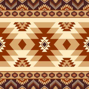 Koyu kahverengi ve bej tonlarda zengin ve katmanlı Amerikan Yerlisi deseni. Tekstil, ev dekorasyonu, moda ve geleneksel temalı tasarım projeleri için mükemmel..