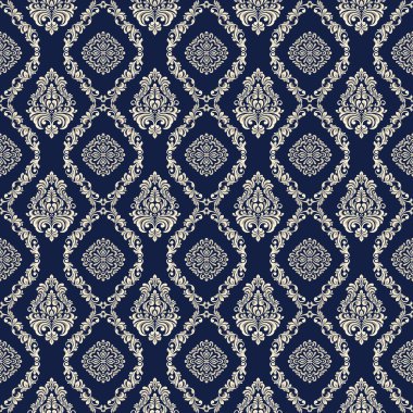 Zarif, mavi ve bej desenli, süslü, çiçekli ve kaydırmalı kumaşlar. Lüks duvar kâğıdı ve arka plan için ideal..