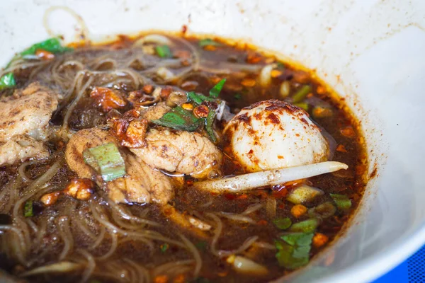 Noodles Pork Meatballs Soup Thai Style Calls Boat Noodles — Stock Photo, Image
