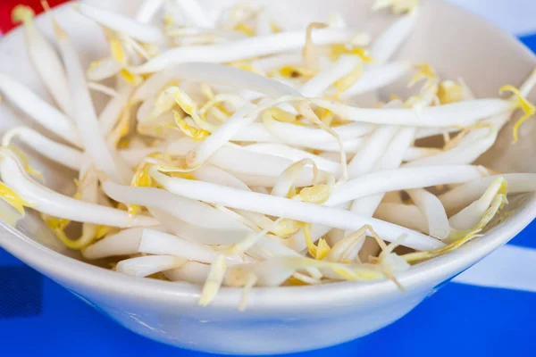 Close Mungbean Sprouts Blue Table — стоковое фото