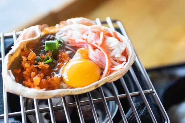 stock image Japanese food, Krab boiled grill Kani Miso grill on the stove.