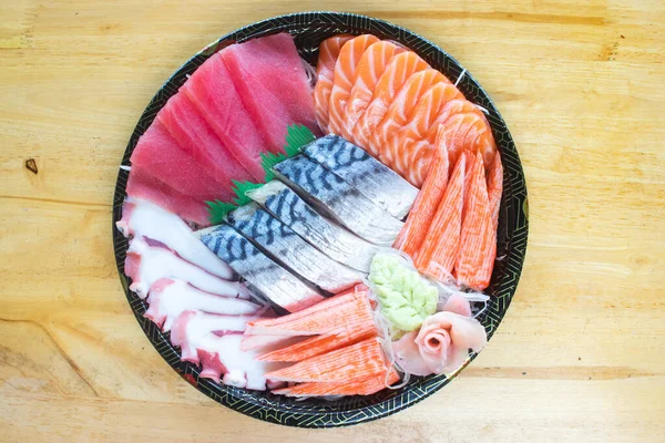 Assortiment Sashimi Sur Plateau Motifs Japonais Composait Thon Frais Saumon — Photo