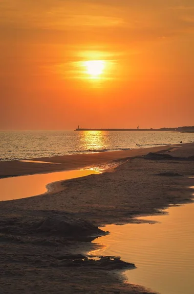 Hermoso Amanecer Sobre Mar Mañana Verano Playa Leba Polonia — Foto de Stock