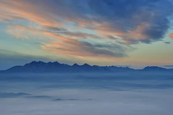 Beautiful morning mountain landscape. View of the Tatra Mountains in the morning.