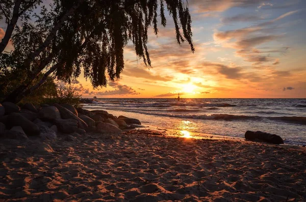 Чудовий Літній Морський Пейзаж Схід Сонця Над Морем Ґдині Польща — стокове фото