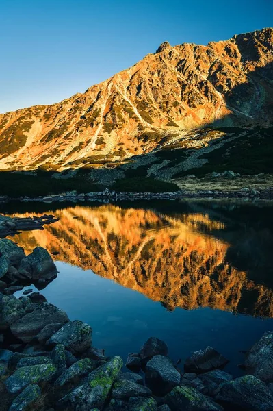Schöne Sommerliche Berglandschaft Berghänge Die Sich See Spiegeln Foto Aus — Stockfoto