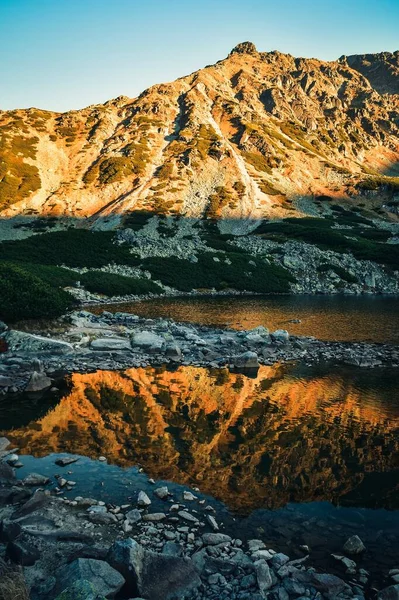 아름다운 여름의 호수에는 산비탈 반사되어 Photo Taken Valley Five Ponds — 스톡 사진