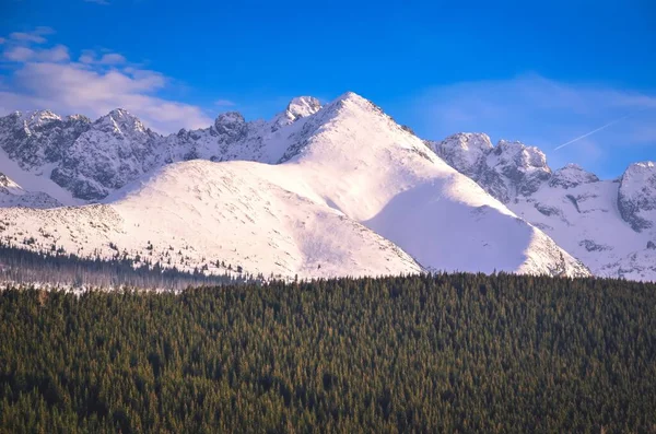美しい早春の山の風景 ポーランドタトラ山脈の雪の白いピークの眺め — ストック写真