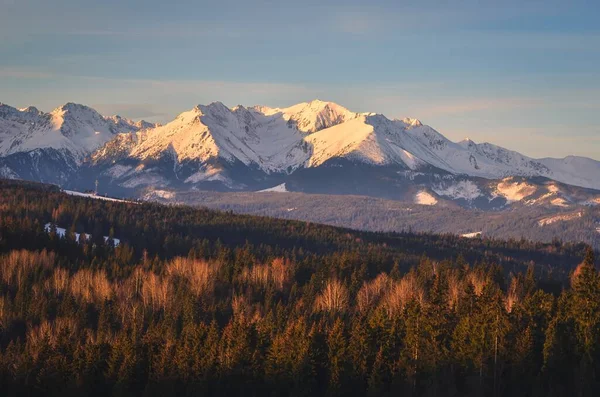 Encantador Panorama Las Montañas Polacas Tatra Por Mañana Vista Del — Foto de Stock