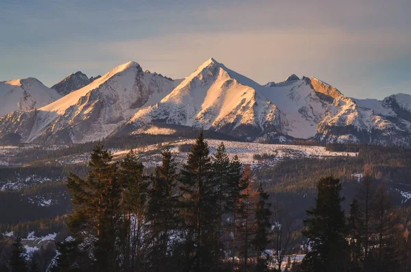 清晨的波兰鞑靼山脉迷人的全景 波兰Lapszanka村的Belianske Tatras观 — 图库照片