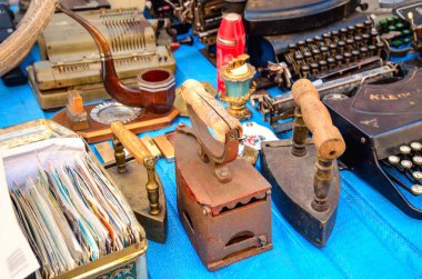 Jelenia Gora, Poland - September 27, 2014: One of the largest flea market in Poland. Antiques fair held on last weekend of every year in Jelenia Gora, Poland. clipart