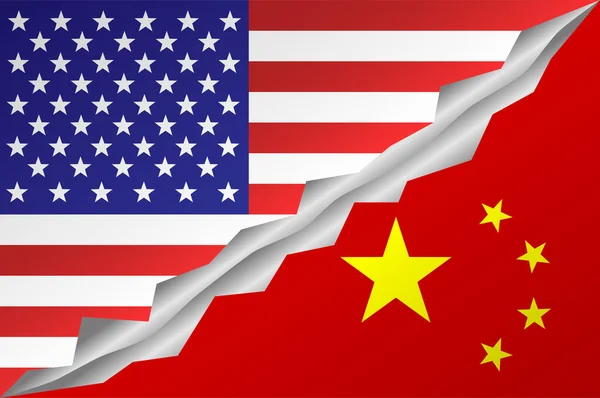 Concepto Estados Unidos Contra China Banderas China Ilustración Del Vector — Vector de stock