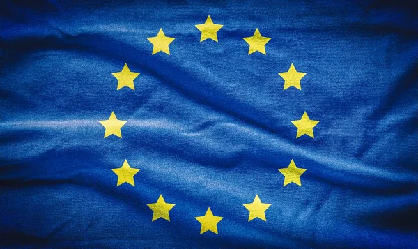 Concept of the fabric flag of the European Union. Flag of European Union painted on cotton fabric.