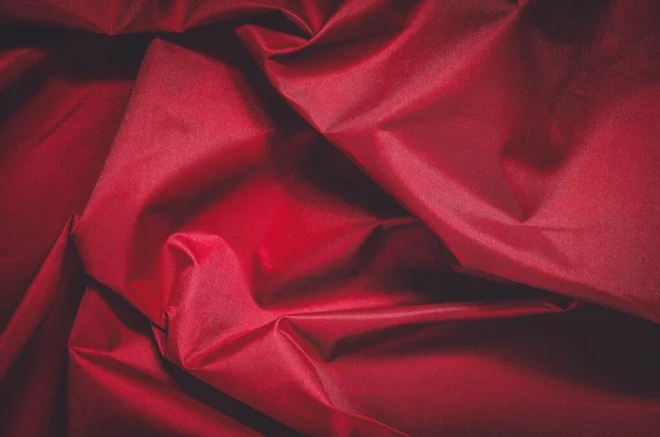 Red Wrinkled Fabric Texture Close Textile Structure May Used Background — Stock Photo, Image