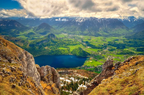 Bergslandskap Österrikiska Alperna Utsikt Från Loser Topp Över Altausseer Sjön — Stockfoto