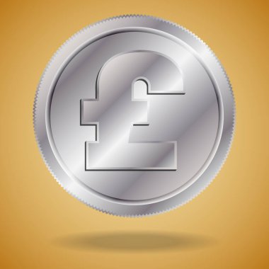 İngiliz parası olan modern bir konsept. Altın arka planda gölgesi olan gümüş İngiliz poundu.