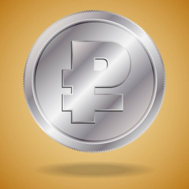 Rus parasıyla modern bir konsept. Altın arka planda gölgesi olan gümüş rusya rublesi.