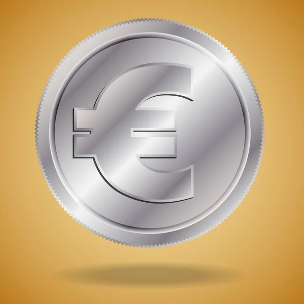 带有欧洲硬币的现代概念 银元欧元 背景为金色阴影 — 图库矢量图片