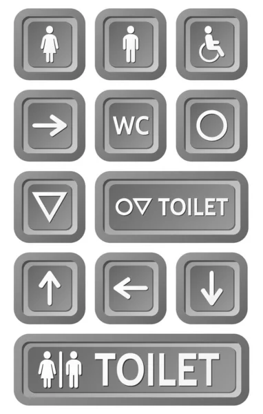 灰色的标志设置在厕所上 各种带有卫生间轮廓的符号 — 图库矢量图片