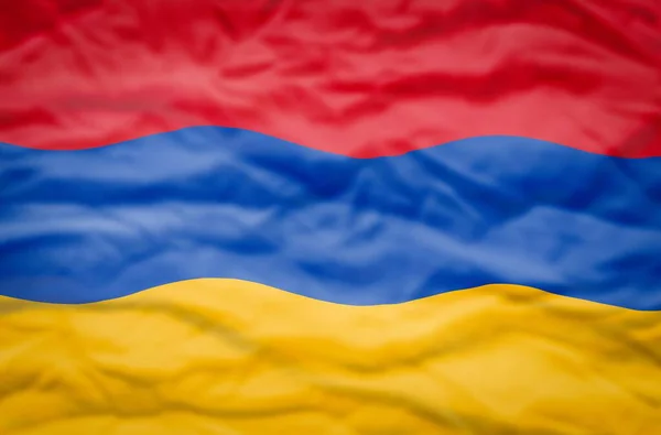 亚美尼亚国旗在波涛汹涌的背景上飘扬 亚美尼亚的Wavy国旗填充了整个框架 — 图库照片