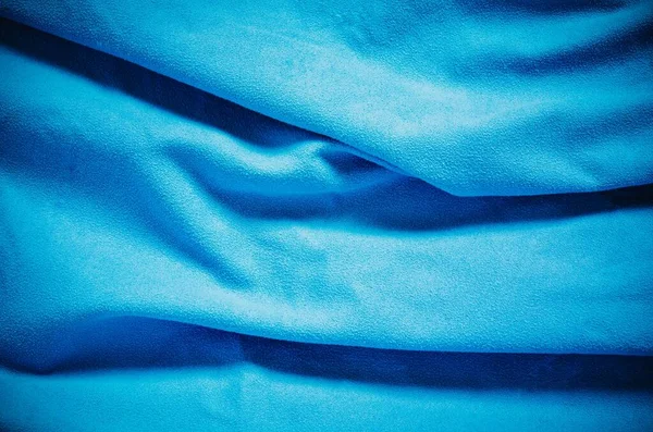 Blue Wrinkled Fabric Texture Close Soft Cotton Cloth May Used — Stock Photo, Image