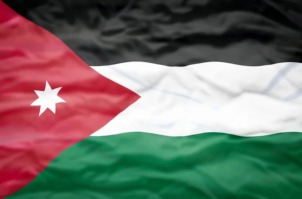 Jordan flag on a wavy background. Wavy flag of Jordan fills the frame.