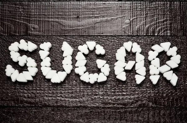 Conceito Com Açúcar Branco Não Saudável Inscrição Cubos Açúcar Uma — Fotografia de Stock
