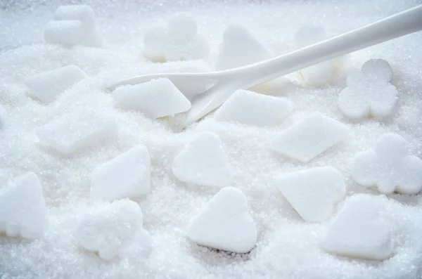 Cubos Açúcar Cristais Adição Alimentos Bebidas — Fotografia de Stock