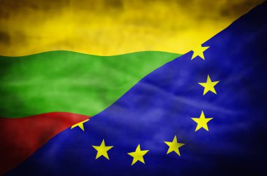 Litvanya ve Avrupa Birliği karışık bayrak. Dalgalı bayrağı Litvanya ve Avrupa Birliği çerçeve doldurur.