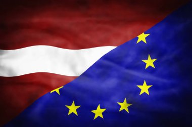 Letonya ve Avrupa Birliği karışık bayrak. Dalgalı bayrağı Letonya ve Avrupa Birliği çerçeve doldurur.