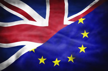 İngiltere ve Avrupa Birliği karışık bayrak. Dalgalı bayrağı İngiltere ve Avrupa Birliği çerçeve doldurur.