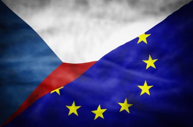 Çek Cumhuriyeti ve Avrupa Birliği karışık bayrak. Dalgalı bayrağı Çek Cumhuriyeti ve Avrupa Birliği çerçeve doldurur.