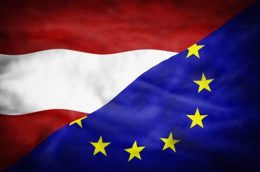 Avusturya ve Avrupa Birliği karışık bayrak. Dalgalı bayrağı Avusturya ve Avrupa Birliği çerçeve doldurur.