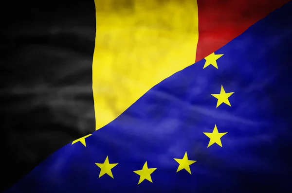 Μικτή Σημαία Βέλγιο Και Την Ευρωπαϊκή Ένωση Κυματιστή Σημαία Του — Φωτογραφία Αρχείου