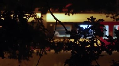 Yolcu treni gece istasyondan geçiyor.