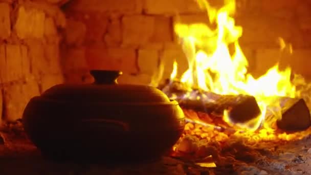 Food Cooked Pot Traditional Village Firewood Oven — Video Stock