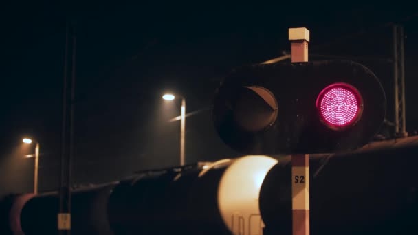Loaded Freight Train Passing Railway Crossing Oil Tanks Heavy Cargo — Vídeos de Stock