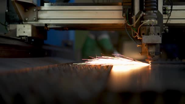 Technician Work Industrial Cnc Laser Machine Cutting Metal Sheet — kuvapankkivideo