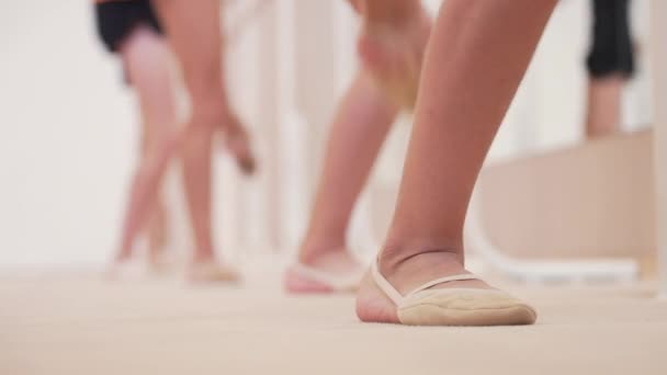Giovani Ginnaste Eseguono Esercizi Balletto Durante Allenamento Coreografia — Video Stock