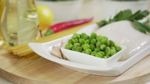 Suché Těstoviny Linguin Syrové Olihně Filet Mimo Jiné Ingredience Pro — Stock video
