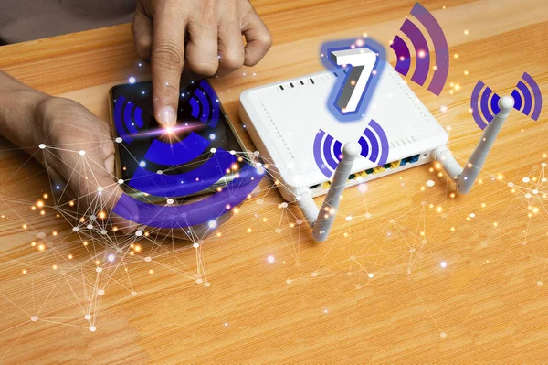 concept man using wifi technology 7 connected to the internet world with new technology