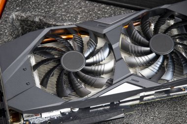 Close-up top view of computer graphics card