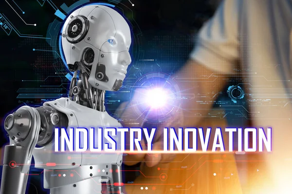 concept, industrial innovation, 5th generation industry Use artificial intelligence, interact with humans.
