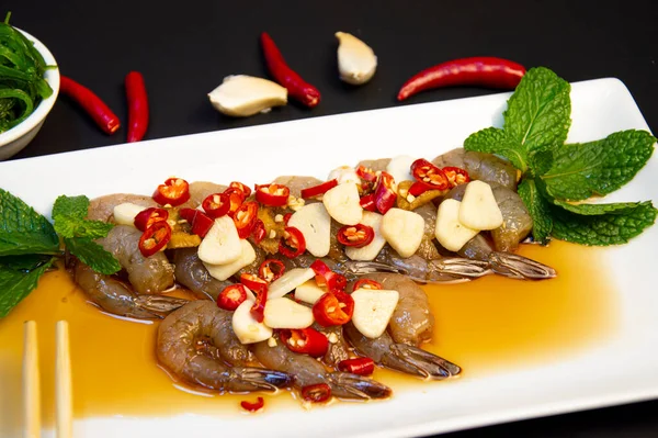 Pickled Shrimp Korean Sauce Seafood Dipping Sauce Asian Fusion Cuisine — Stockfoto