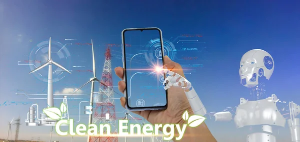 Tiszta Energia Például Szélenergia Használatának Koncepciója — Stock Fotó