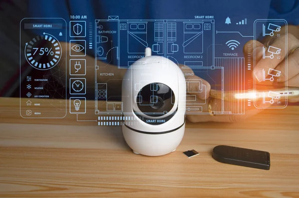Koncepcja Inteligentnego Domu Bezprzewodowej Technologii Sterowania Bezpieczeństwa Kamera — Zdjęcie stockowe